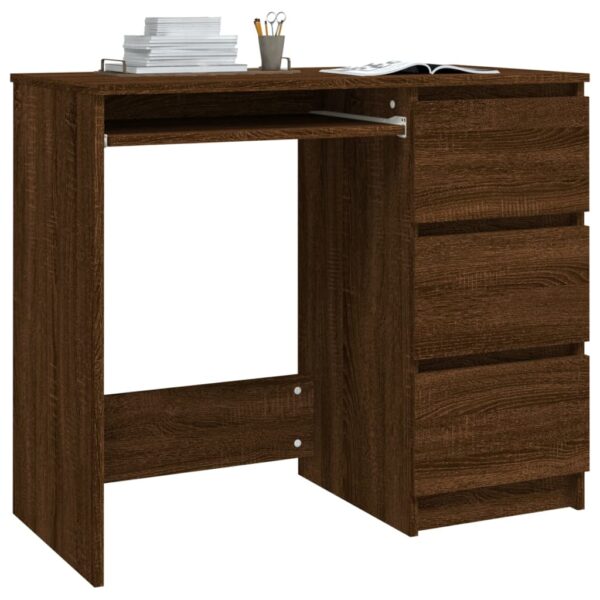 vidaXL Desk Brown Oak 35.4"x17.7"x29.9" Engineered Wood - Image 3