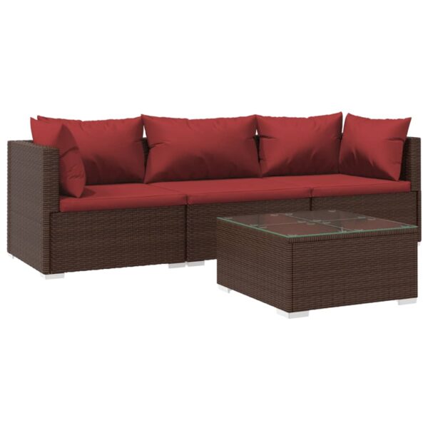 vidaXL Patio Furniture Set 4 Piece with Cushions Poly Rattan Brown - Image 2