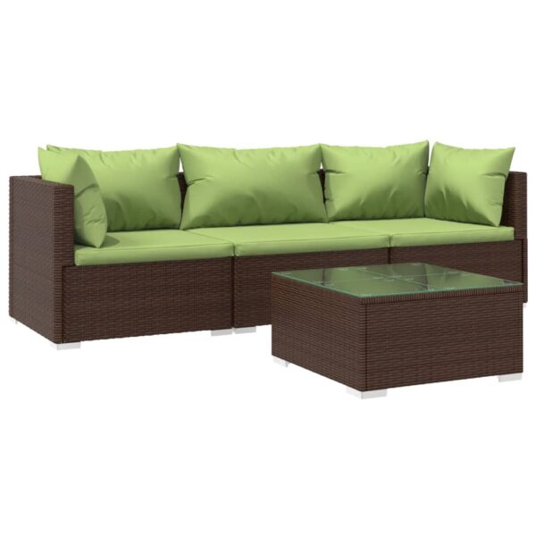 vidaXL Patio Furniture Set 4 Piece with Cushions Poly Rattan Brown - Image 2