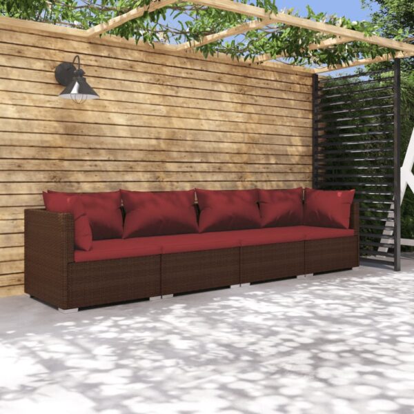 vidaXL Patio Furniture Set 4 Piece with Cushions Poly Rattan Brown