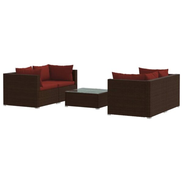 vidaXL 5 Piece Patio Lounge Set with Cushions Poly Rattan Brown - Image 2