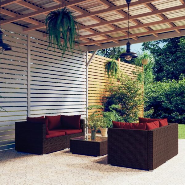 vidaXL 5 Piece Patio Lounge Set with Cushions Poly Rattan Brown