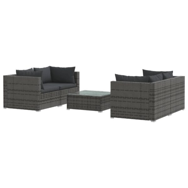 vidaXL 5 Piece Patio Lounge Set with Cushions Poly Rattan Gray - Image 2