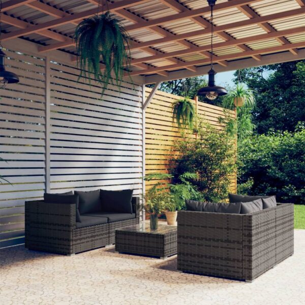 vidaXL 5 Piece Patio Lounge Set with Cushions Poly Rattan Gray