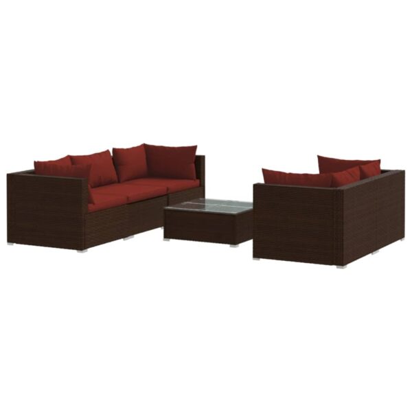 vidaXL 6 Piece Patio Lounge Set with Cushions Poly Rattan Brown - Image 2