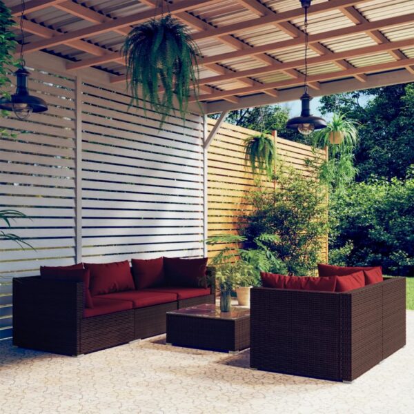 vidaXL 6 Piece Patio Lounge Set with Cushions Poly Rattan Brown