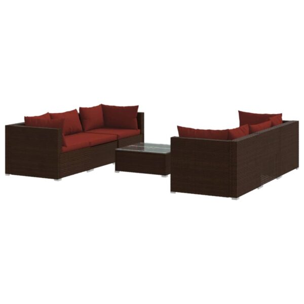 vidaXL 7 Piece Patio Lounge Set with Cushions Poly Rattan Brown - Image 2