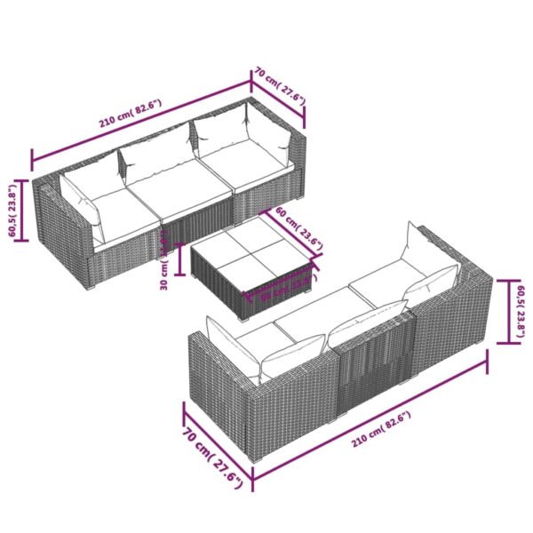 vidaXL 7 Piece Patio Lounge Set with Cushions Poly Rattan Brown - Image 9