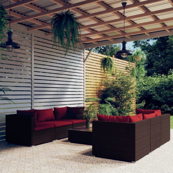 vidaXL 7 Piece Patio Lounge Set with Cushions Poly Rattan Brown