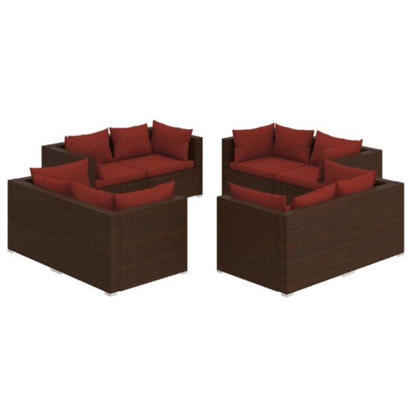 vidaXL 8 Piece Patio Lounge Set with Cushions Poly Rattan Brown - Image 2