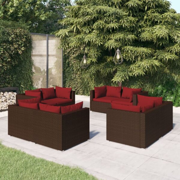 vidaXL 8 Piece Patio Lounge Set with Cushions Poly Rattan Brown