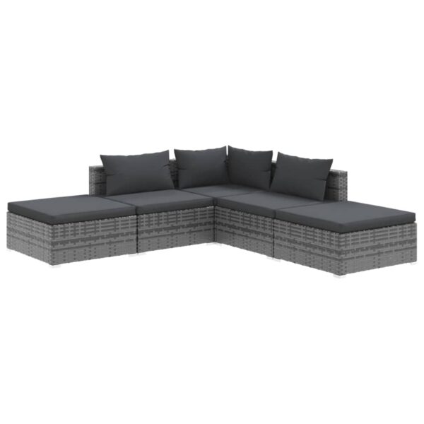 vidaXL 5 Piece Garden Lounge Set with Cushions Poly Rattan Gray - Image 2