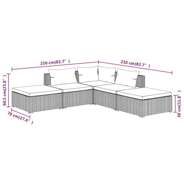 vidaXL 5 Piece Garden Lounge Set with Cushions Poly Rattan Gray - Image 6