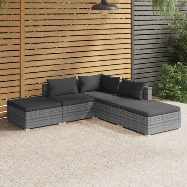 vidaXL 5 Piece Garden Lounge Set with Cushions Poly Rattan Gray