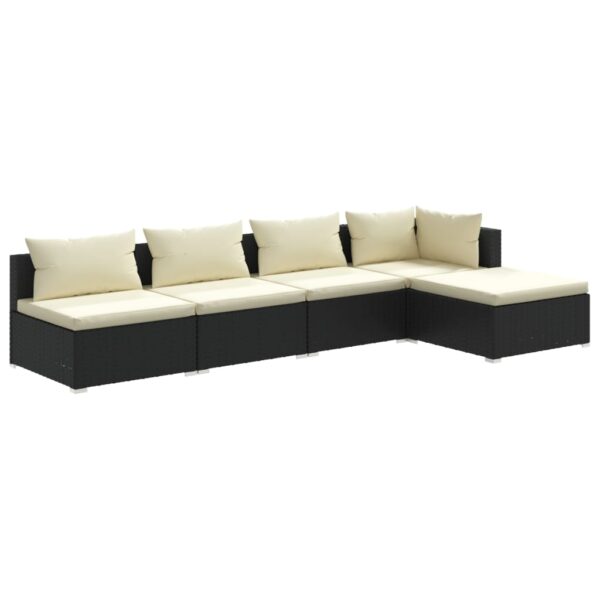 vidaXL 5 Piece Garden Lounge Set with Cushions Poly Rattan Black - Image 2