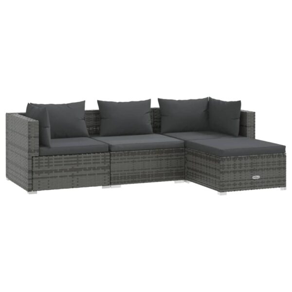 vidaXL 4 Piece Patio Lounge Set with Cushions Poly Rattan Gray - Image 2