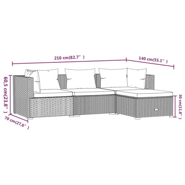 vidaXL 4 Piece Patio Lounge Set with Cushions Poly Rattan Gray - Image 6