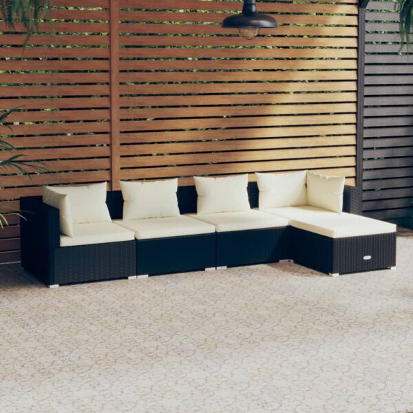 vidaXL 5 Piece Patio Lounge Set with Cushions Poly Rattan Black