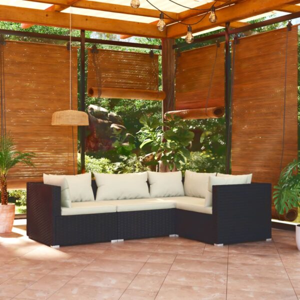 vidaXL 4 Piece Patio Lounge Set with Cushions Poly Rattan Black