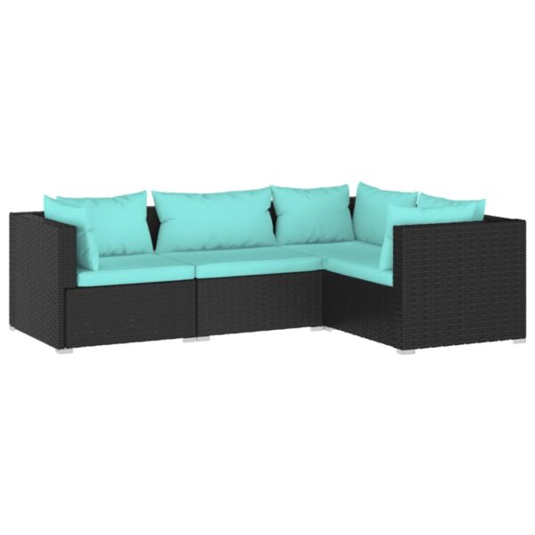 vidaXL 4 Piece Patio Lounge Set with Cushions Poly Rattan Black - Image 2