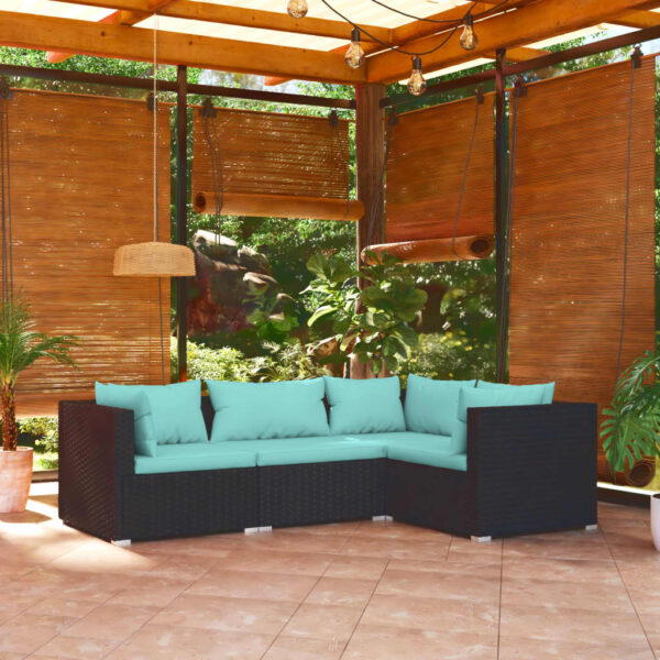 vidaXL 4 Piece Patio Lounge Set with Cushions Poly Rattan Black