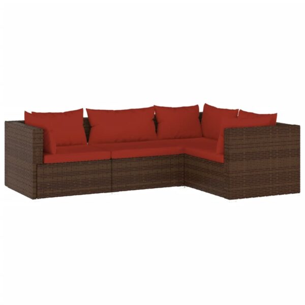 vidaXL 4 Piece Patio Lounge Set with Cushions Poly Rattan Brown - Image 2