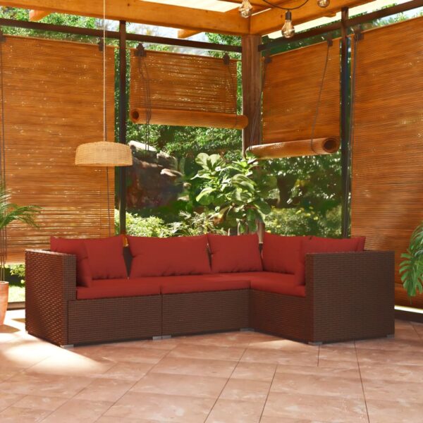 vidaXL 4 Piece Patio Lounge Set with Cushions Poly Rattan Brown