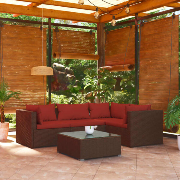 vidaXL 5 Piece Patio Lounge Set with Cushions Poly Rattan Brown