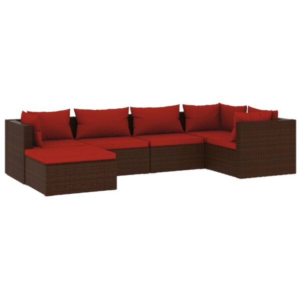 vidaXL 6 Piece Patio Lounge Set with Cushions Poly Rattan Brown - Image 2