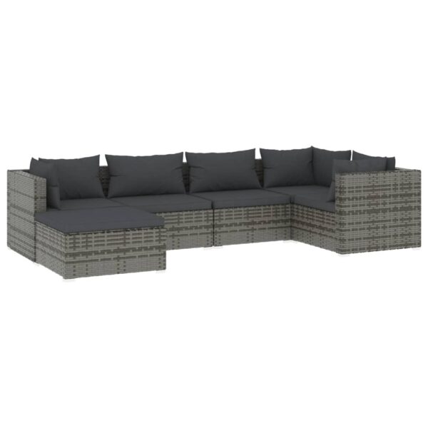 vidaXL 6 Piece Patio Lounge Set with Cushions Poly Rattan Gray - Image 2