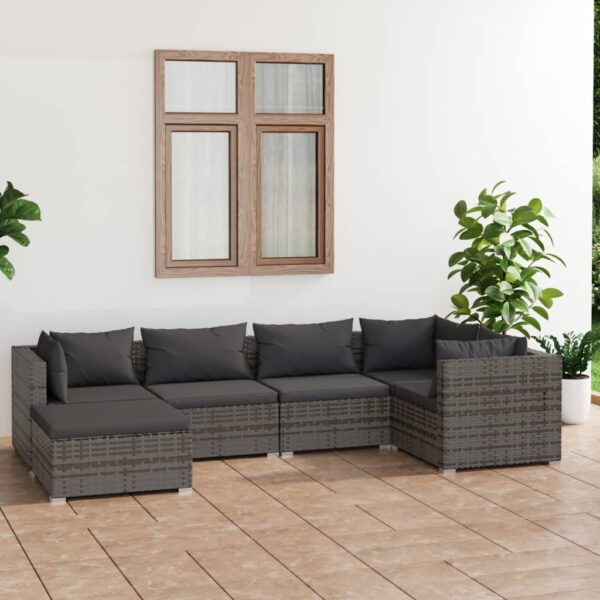 vidaXL 6 Piece Patio Lounge Set with Cushions Poly Rattan Gray