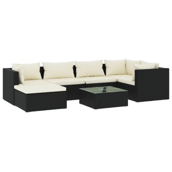 vidaXL 7 Piece Patio Lounge Set with Cushions Poly Rattan Black - Image 2