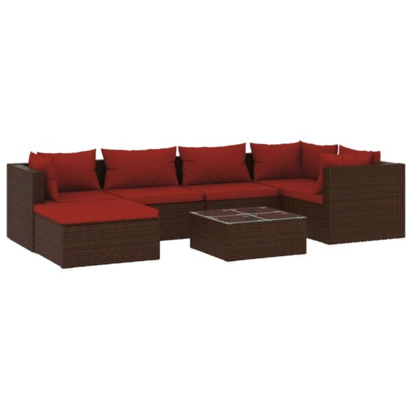 vidaXL 7 Piece Patio Lounge Set with Cushions Poly Rattan Brown - Image 2