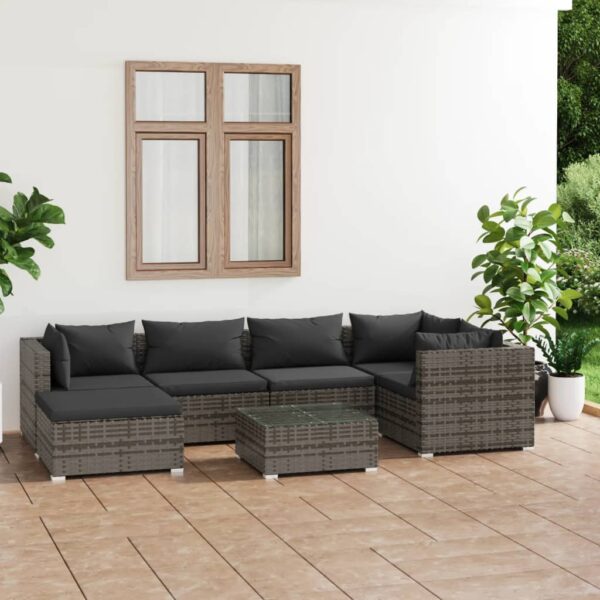 vidaXL 7 Piece Patio Lounge Set with Cushions Poly Rattan Gray