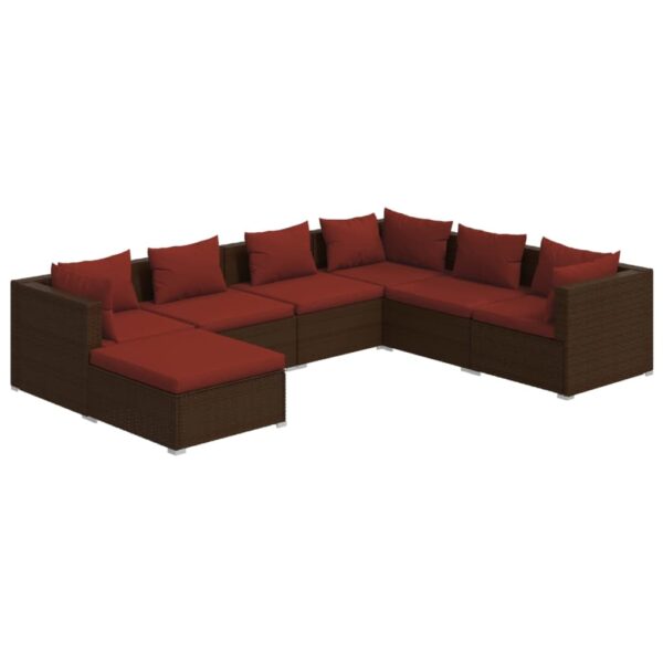 vidaXL 7 Piece Patio Lounge Set with Cushions Poly Rattan Brown - Image 2