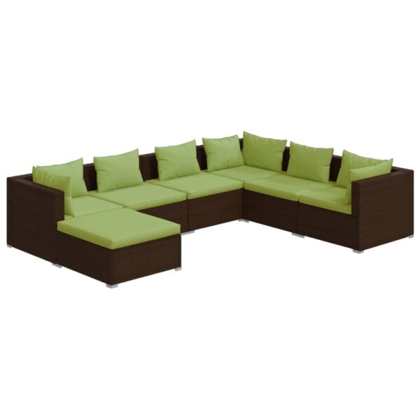 vidaXL 7 Piece Patio Lounge Set with Cushions Poly Rattan Brown - Image 2