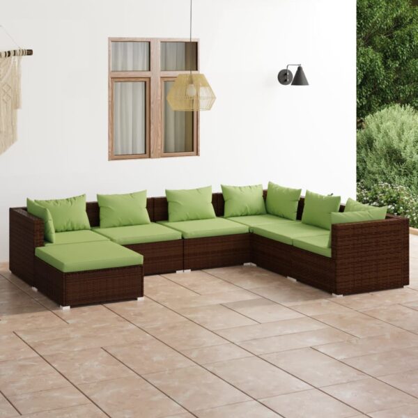 vidaXL 7 Piece Patio Lounge Set with Cushions Poly Rattan Brown