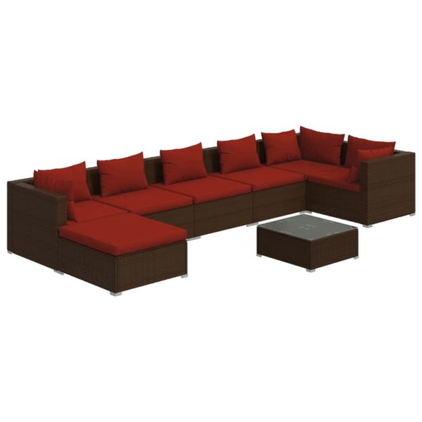 vidaXL 8 Piece Patio Lounge Set with Cushions Poly Rattan Brown - Image 2