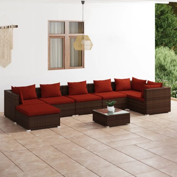 vidaXL 8 Piece Patio Lounge Set with Cushions Poly Rattan Brown