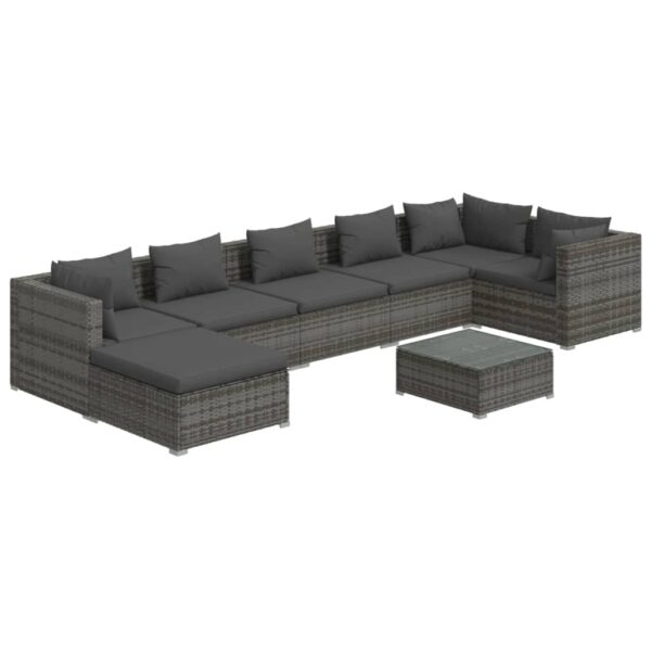 vidaXL 8 Piece Patio Lounge Set with Cushions Poly Rattan Gray - Image 2