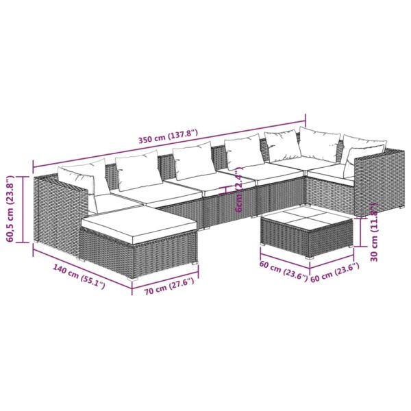 vidaXL 8 Piece Patio Lounge Set with Cushions Poly Rattan Gray - Image 11