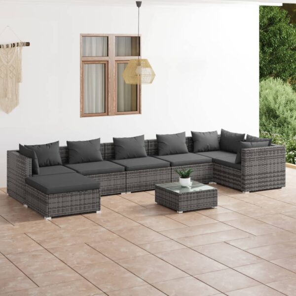 vidaXL 8 Piece Patio Lounge Set with Cushions Poly Rattan Gray