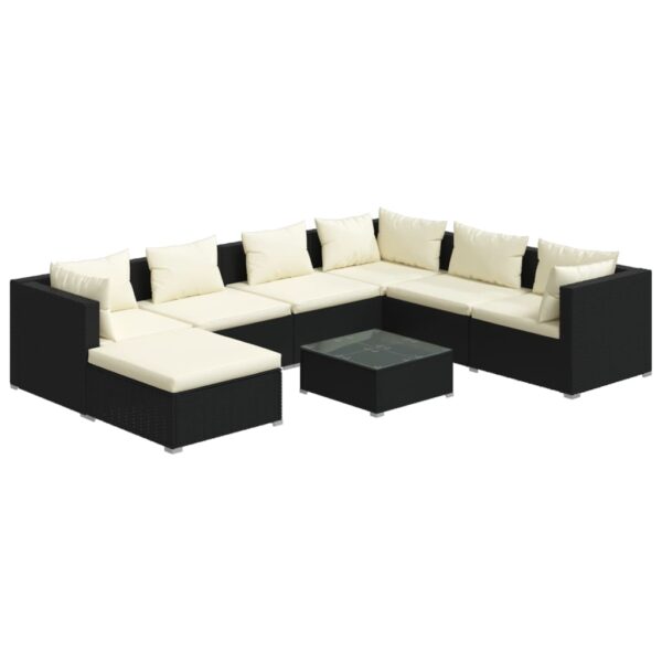 vidaXL 8 Piece Patio Lounge Set with Cushions Poly Rattan Black - Image 2