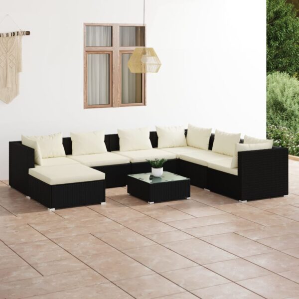 vidaXL 8 Piece Patio Lounge Set with Cushions Poly Rattan Black