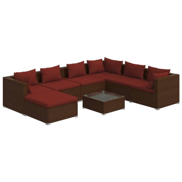 vidaXL 8 Piece Patio Lounge Set with Cushions Poly Rattan Brown - Image 2