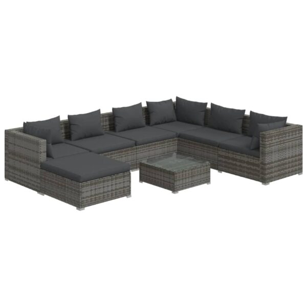 vidaXL 8 Piece Patio Lounge Set with Cushions Poly Rattan Gray - Image 2