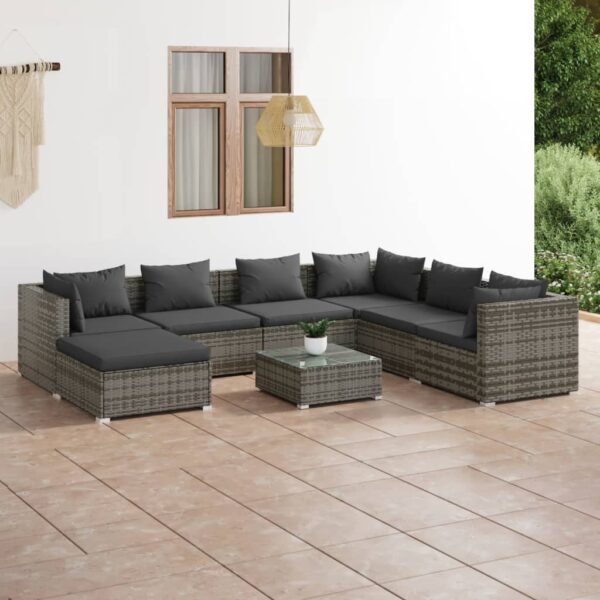 vidaXL 8 Piece Patio Lounge Set with Cushions Poly Rattan Gray