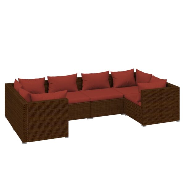 vidaXL 6 Piece Patio Lounge Set with Cushions Poly Rattan Brown - Image 2