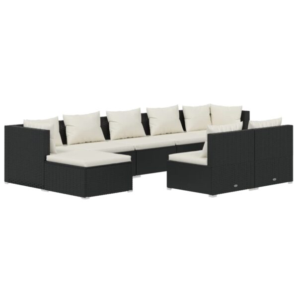 vidaXL 9 Piece Patio Lounge Set with Cushions Black Poly Rattan - Image 2