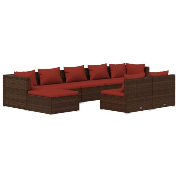 vidaXL 9 Piece Patio Lounge Set with Cushions Brown Poly Rattan - Image 2